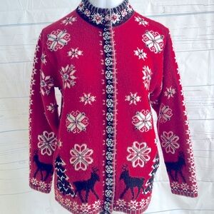 Nordic design red wool sweater with reindeer size medium women’s